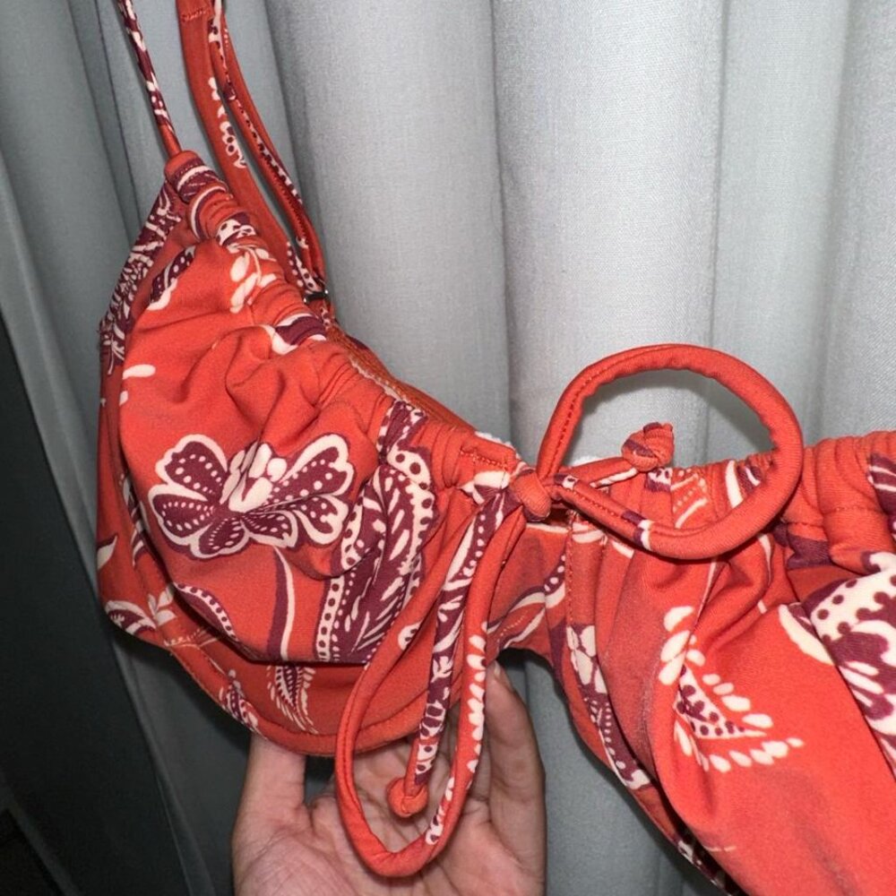 Cupshe Underwire Tie Front Swim Bikini Top Size XL Orange/Floral - Picture 4 of 4